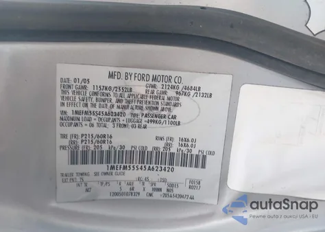 2005 Mercury Sable Ls z USA, uszkodzony, nr VIN 1MEFM55S45A623420